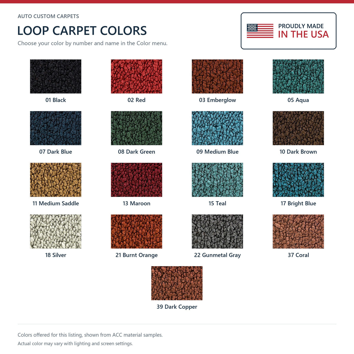 1958 Chevrolet Bel Air 4DR Hardtop Cut & Sewn Loop Replacement Carpet Kit - 2-Piece - product details image 8