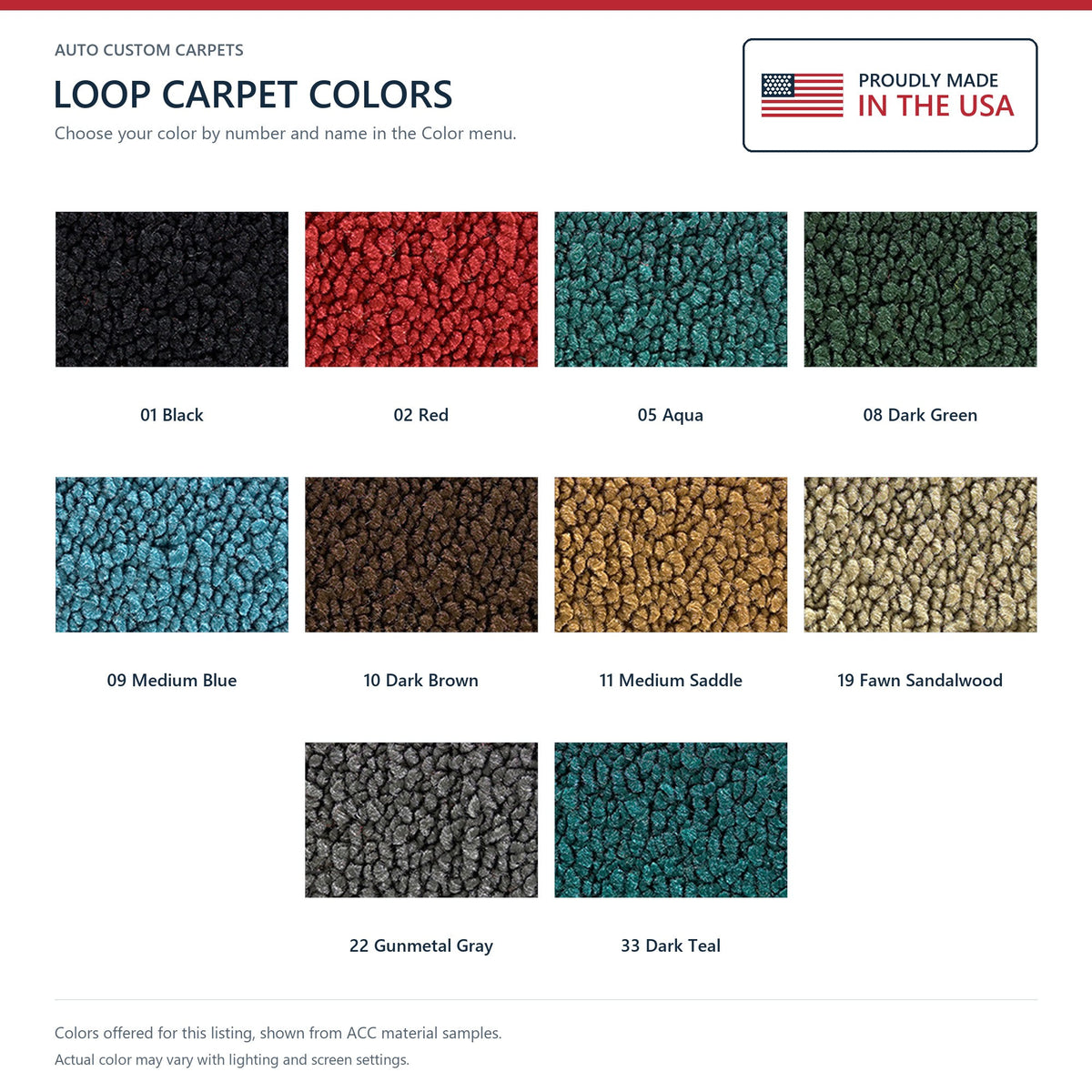 1961-1962 Mercury Monterey 2DR Conv 4spd Flat Front Short Rear Loop Replacement Carpet Kit - 2-Piece - product details image 