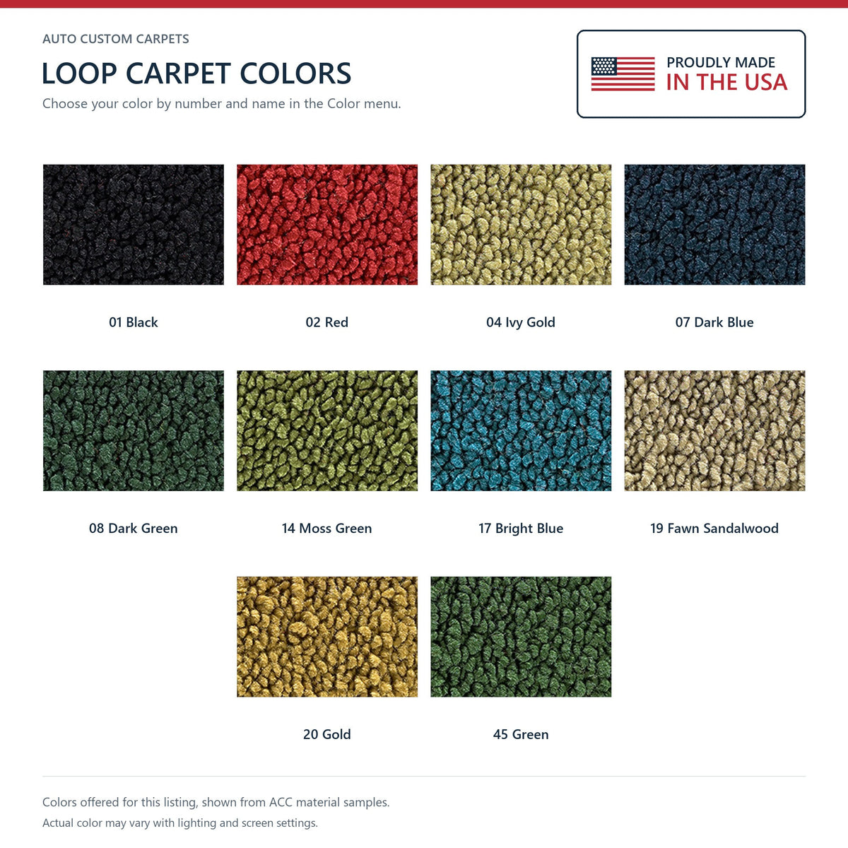 ACC Loop color options for this listing - Proudly Made in the USA