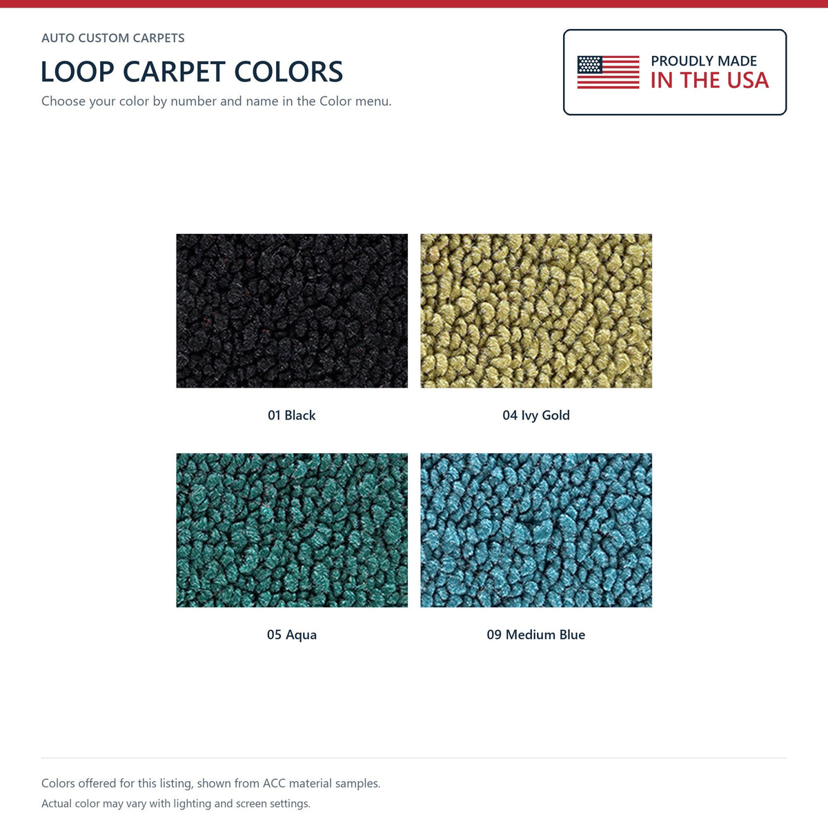 1968 Chevrolet Chevy II 2DR Auto/Manual Bench Seat Loop Molded Replacement Carpet Kit - 2-Piece - product details image 9