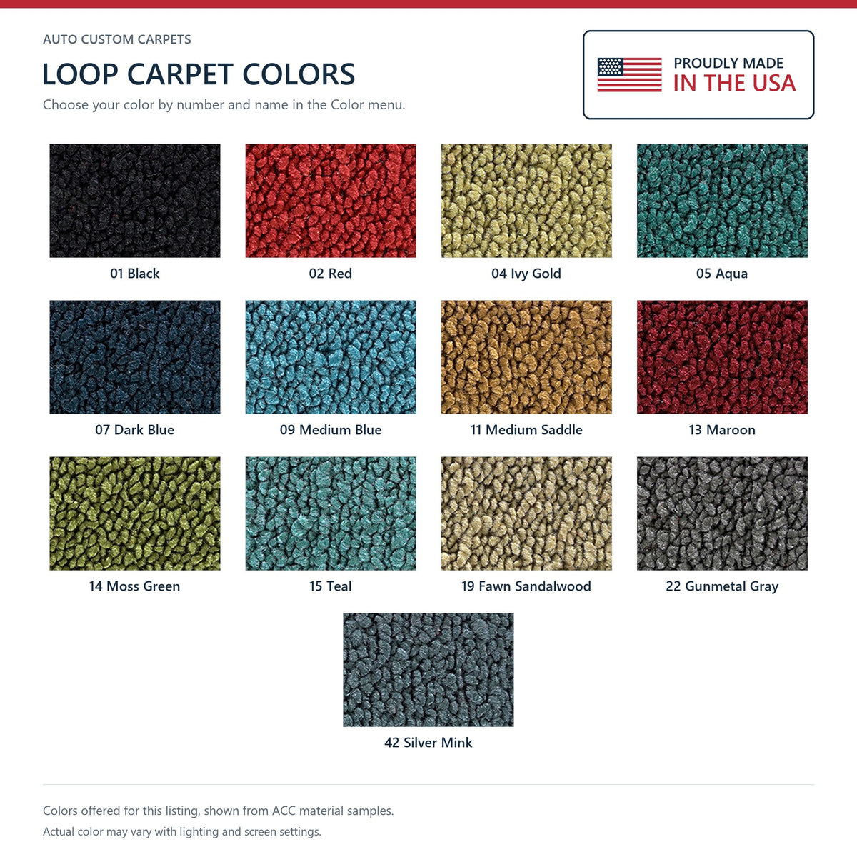 1964-1966 Ford Thunderbird Door Panel Inserts Loop Molded Replacement Carpet Kit - 2-Piece - product details image 5