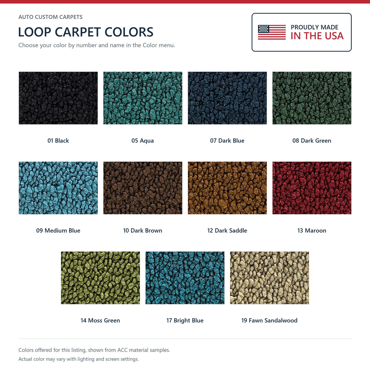 1968-1971 Mercury Montego 2DR Hardtop Auto Column Shift Loop Molded Replacement Carpet Kit - 2-Piece - product details image 