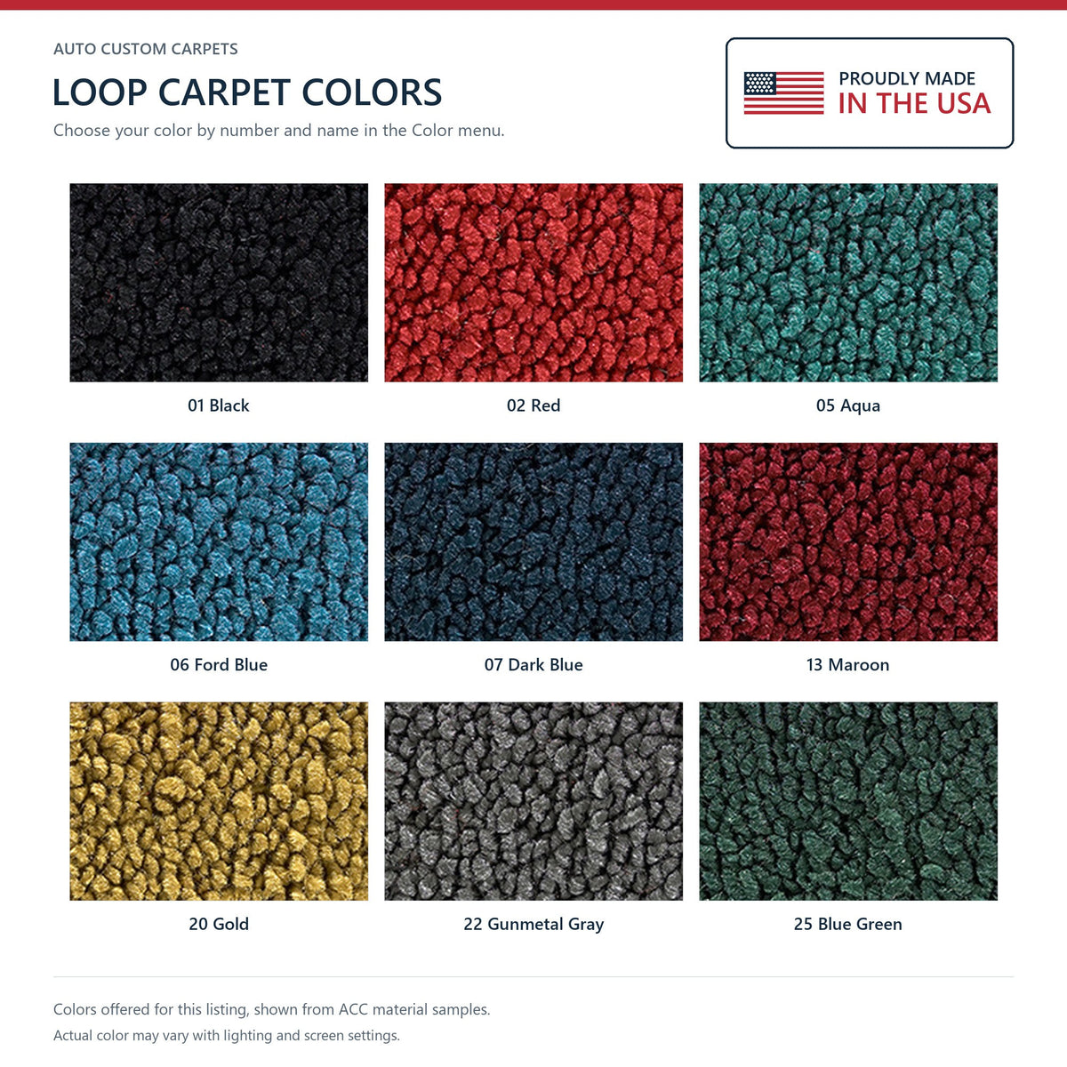 ACC Loop color options for this listing - Proudly Made in the USA
