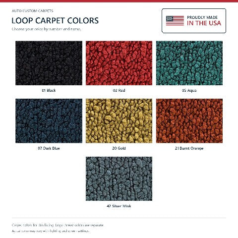 1967-1970 Cadillac Eldorado Frt & Rr Loop Floor Mats with Embroidered Logo Choices - 2-Piece - product details image 6