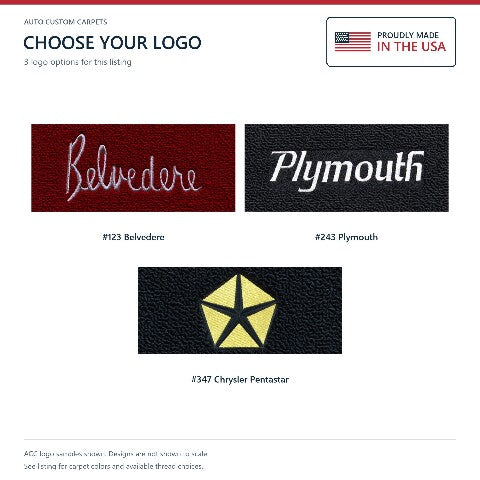 1962-1964 Plymouth Belvedere Auto Tuxedo Floor Mats with Embroidered Logo Choices - 4-Piece - product details image 7