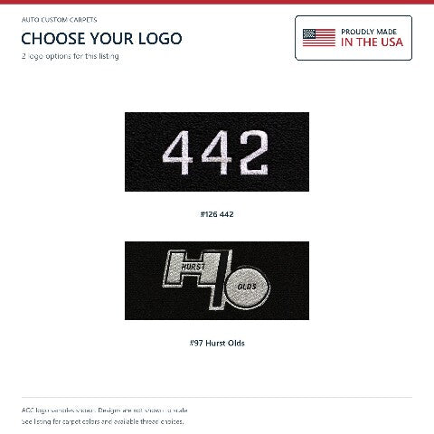 1985-1987 Oldsmobile Cutlass Salon 442 Cutpile Floor Mats with Embroidered Logo Choices - 4-Piece - product details image 6