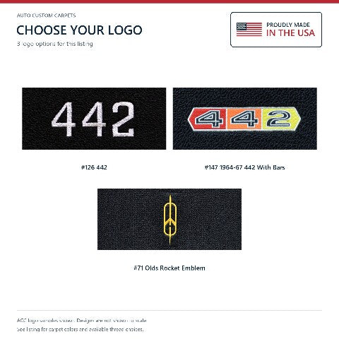 1964-1967 Oldsmobile 442 Loop Floor Mats with Embroidered Logo Choices - 4-Piece - product details image 7