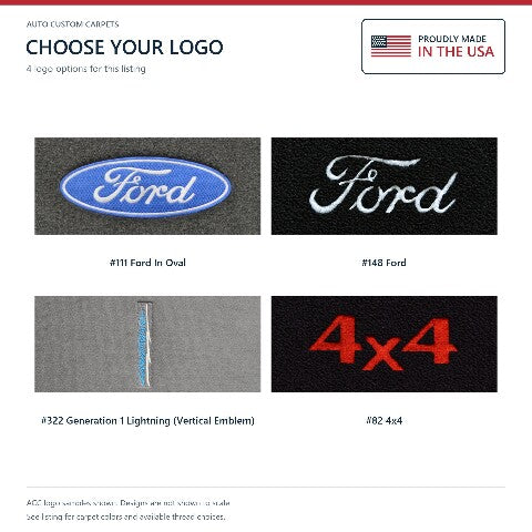 1988-1996 Ford F-150 Ext Cab Cutpile Floor Mats with Embroidered Logo Choices - 2-Piece - product details image 8