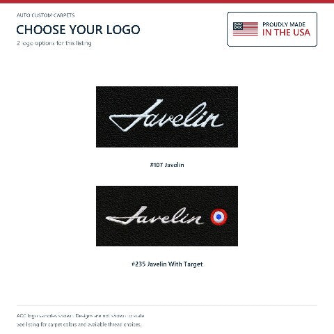 1970-1974 American Motors Javelin Cutpile Floor Mats with Embroidered Logo Choices - 4-Piece - product details image 6