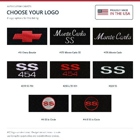 1973 Chevy Monte Carlo Loop Floor Mats with Embroidered Logo Choices - 4-Piece - product details image 13