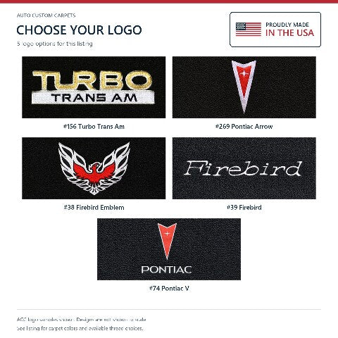 1974-1981 Pontiac Firebird Trans Am Cutpile Floor Mats with Embroidered Logo Choices - 4-Piece - product details image 9