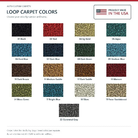 1963 Ford Falcon 4DR Sedan/Wagon Loop Floor Mats with Embroidered Logo Choices - 4-Piece - product details image 12