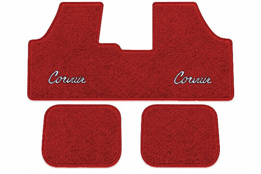 1965-69 Chevy Corvair Col Shift Frt & Rrs Loop Floor Mats with Embroidered Logo Choices - 3-Piece - product image