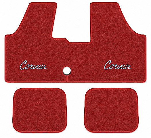1965-69 Chevy Corvair Floor Shift Frt & Rrs Floor Mats with Embroidered Logo Choices - 3-Piece - product image