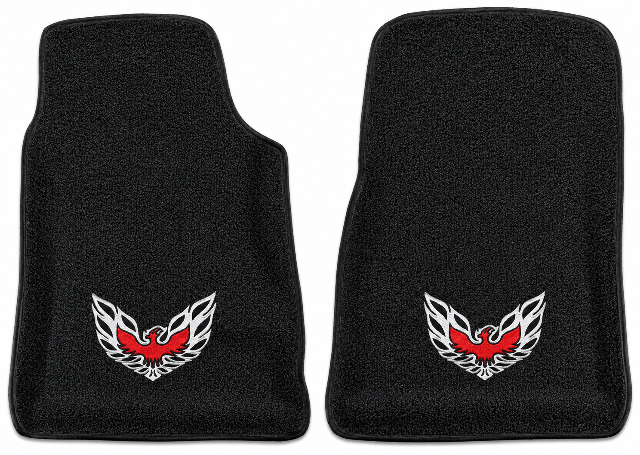 1967-69 Pontiac Firebird Premium Contour Floor Mats with Embroidered Logo Choices Front - 2-Piece - product details image 2