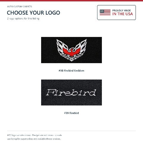 1967-69 Pontiac Firebird Premium Contour Floor Mats with Embroidered Logo Choices Front - 2-Piece - product details image 6
