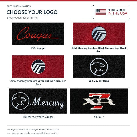 1983-1988 Mercury Cougar Cutpile Floor Mats with Embroidered Logo Choices - 4-Piece - product details image 10