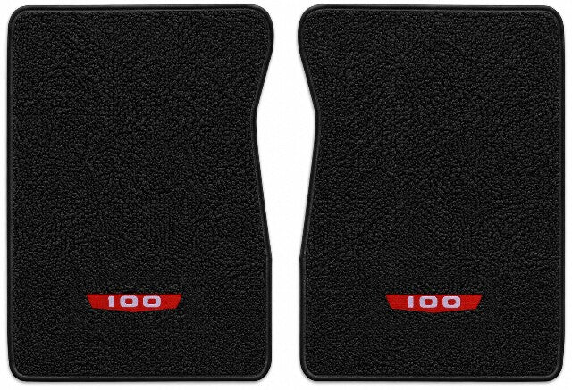 1965-1972 Ford F-100 - Black Loop floor mat illustration with Ford F100 Shield embroidered logo