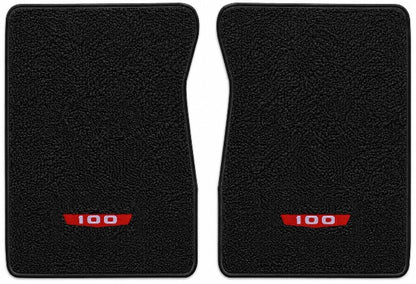 1965-1972 Ford F-100 - Black Loop floor mat illustration with Ford F100 Shield embroidered logo