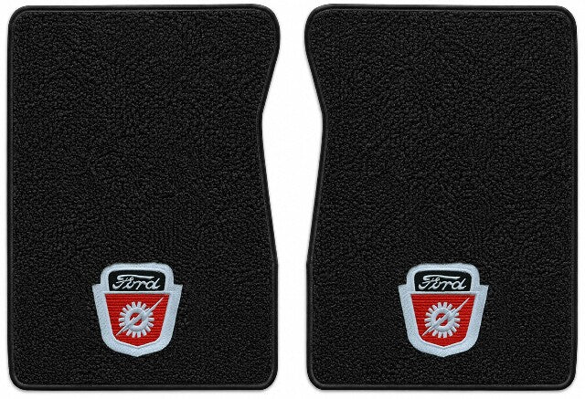 1965-1972 Ford F-100 - Black Loop floor mat illustration with Ford Lighting Shield embroidered logo