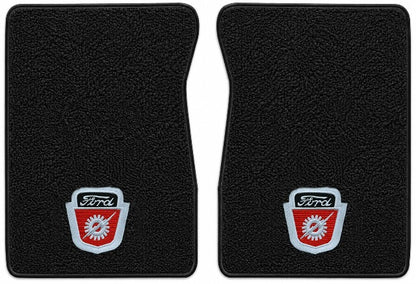 1965-1972 Ford F-100 - Black Loop floor mat illustration with Ford Lighting Shield embroidered logo