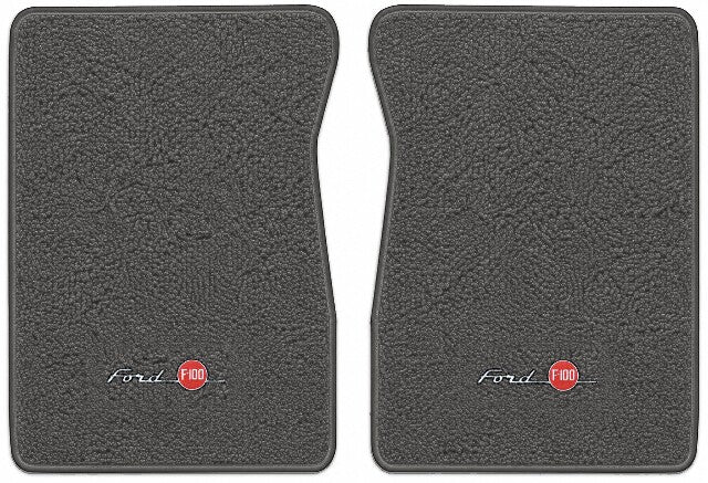 1965-1972 Ford F-100 - Gunmetal Gray Loop floor mat illustration with Ford F100 embroidered logo