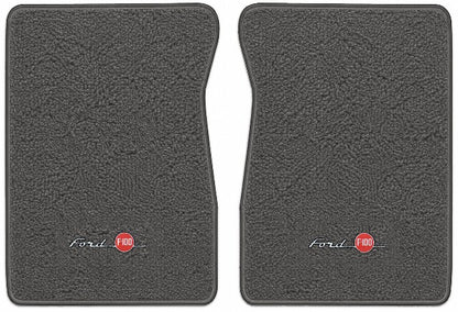 1965-1972 Ford F-100 - Gunmetal Gray Loop floor mat illustration with Ford F100 embroidered logo