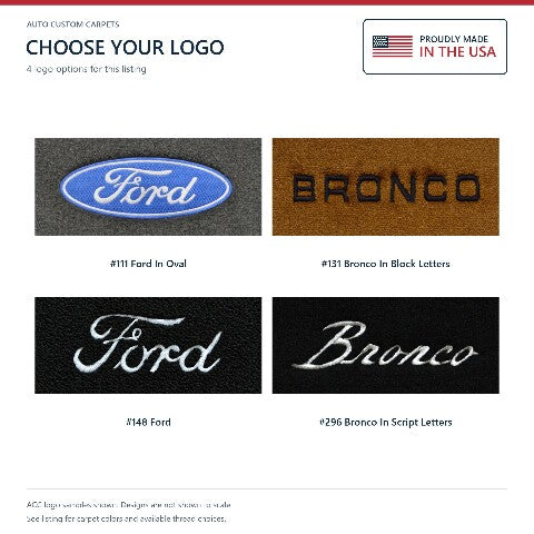 1988-1996 Ford Bronco Cutpile Floor Mats with Embroidered Logo Choices - 4-Piece - product details image 8
