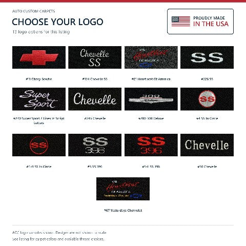 1964-1967 Chevy Chevelle Loop Floor Mats with Embroidered Logo Choices - 4-Piece - product details image 18