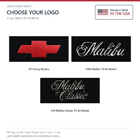 1974-1977 Chevy Chevelle Malibu Cutpile Floor Mats with Embroidered Logo Choices - 4-Piece - product details image 8