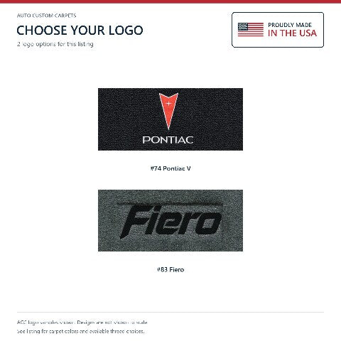1984-1988 Pontiac Fiero Cutpile Floor Mats with Embroidered Logo Choices - 2-Piece - product details image 6