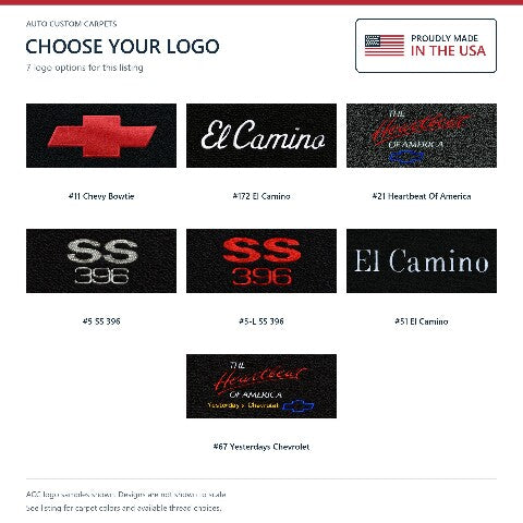 1964-1967 Chevy El Camino Loop Floor Mats with Embroidered Logo Choices - 2-Piece - product details image 12