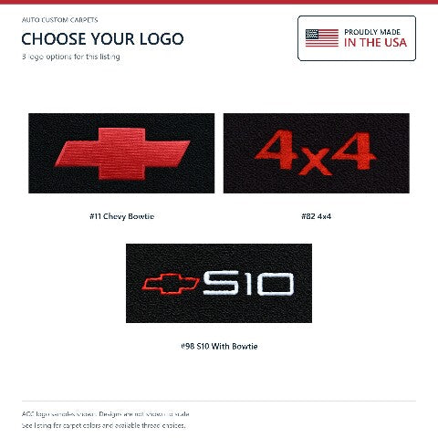 1982-1993 Chevy S10 Ext Cab Cutpile Floor Mats with Embroidered Logo Choices - 2-Piece - product details image 8