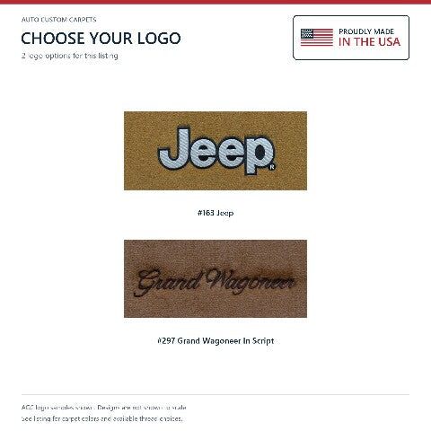 1984-1991 Jeep Grand Wagoneer Cutpile Floor Mats with Embroidered Logo Choices - 4-Piece - product details image 6