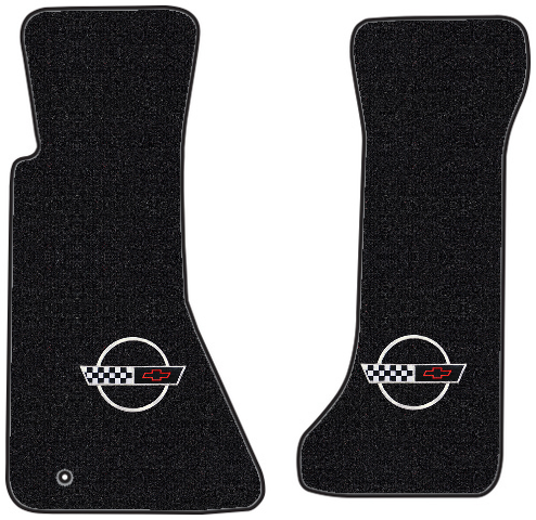 1991-1996 C4 Corvette Black Floor Mats Embroidered Circle Emblem - 2-Piece Pair - product image