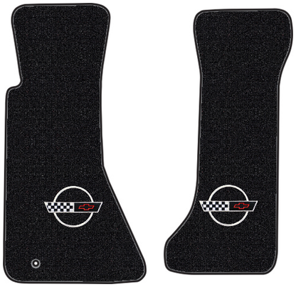 1991-1996 C4 Corvette Black Floor Mats Embroidered Circle Emblem - 2-Piece Pair - product image