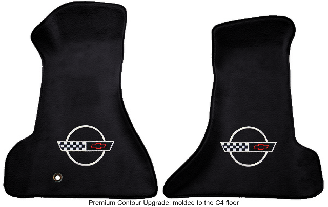 1991-1996 C4 Corvette Black Floor Mats Embroidered Circle Emblem - 2-Piece Pair - product details image 2