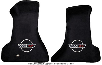 1991-1996 C4 Corvette Black Floor Mats Embroidered Circle Emblem - 2-Piece Pair - product details image 2