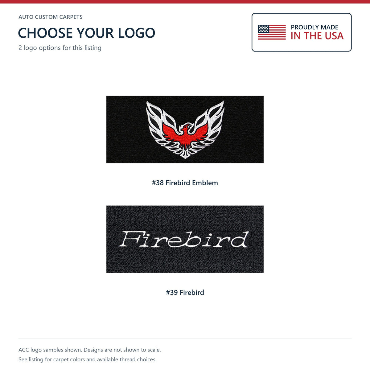 1967-69 Pontiac Firebird Premium Contour Floor Mats with Embroidered Logo Choices Front - 2-Piece - product details image 13