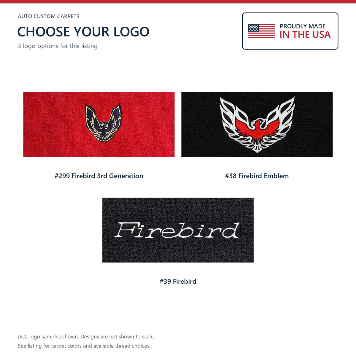 1993-2002 Pontiac Firebird Molded Cutpile Floor Mats with Embroidered Logo Choices - 4-Piece - product details image 15