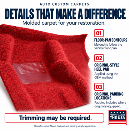 1976-1981 Pontiac Firebird Auto w/o Console Floor Cutpile Molded Replacement Carpet Kit - 1-Piece - product details image 6
