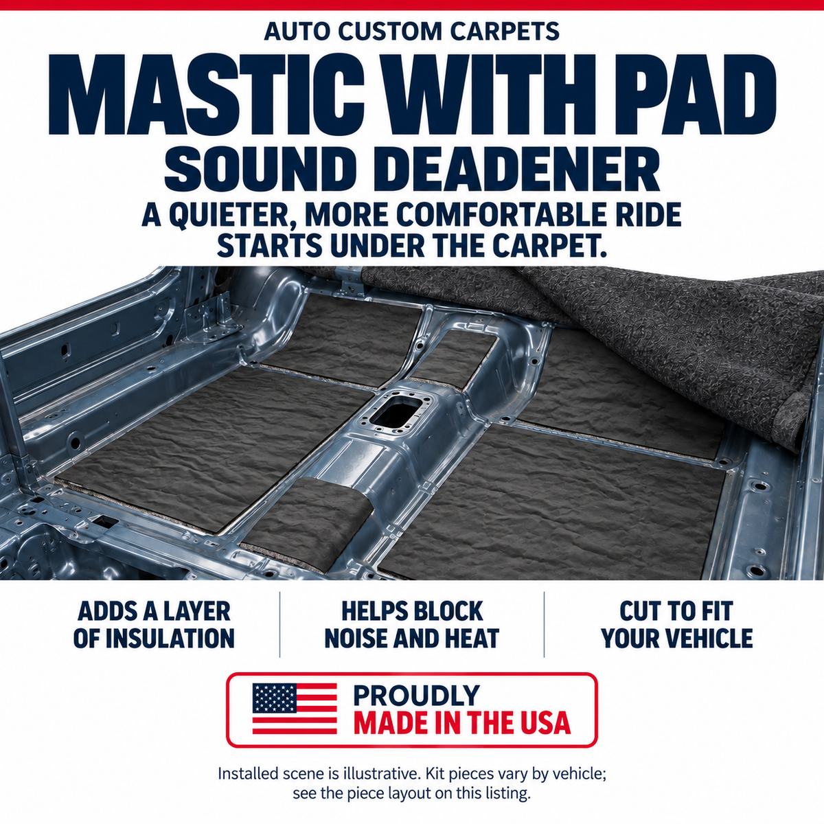 1968-1975 Chevrolet Corvette Roadster Rear Mastic with Pad Sound Deadening Kit - 7-Piece - product details image 2