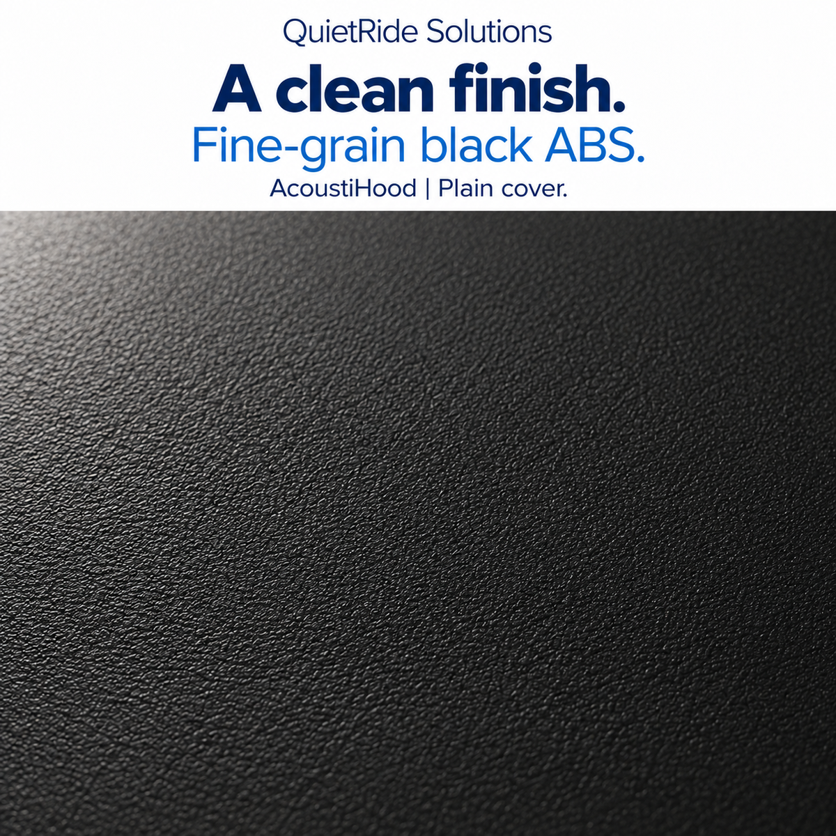 AcoustiHood plain-cover finish illustration showing a rigid planar black leather-grain ABS surface. Generated material detail, not a macro photograph of this exact product.