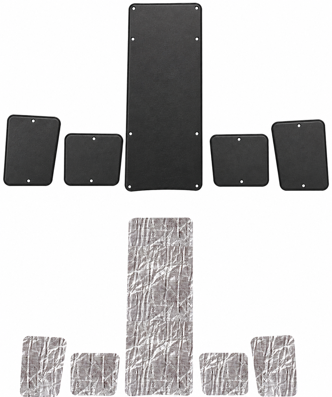 Product illustration: 1985-91 Corvette underhood cover, plain cover. Shows 5 ABS cover panel(s) and 5 foil insulation piece(s). Installation hardware is not shown.