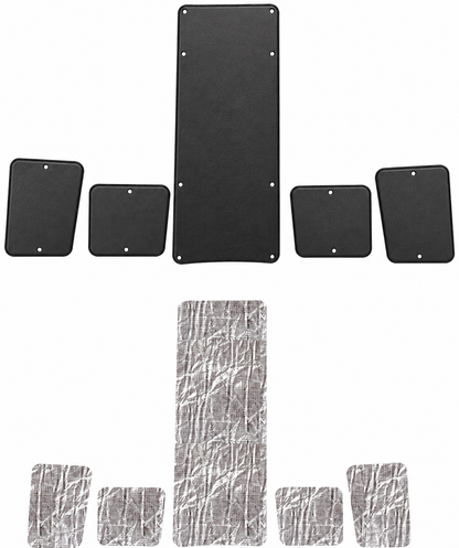 Product illustration: 1985-91 Corvette underhood cover, plain cover. Shows 5 ABS cover panel(s) and 5 foil insulation piece(s). Installation hardware is not shown.