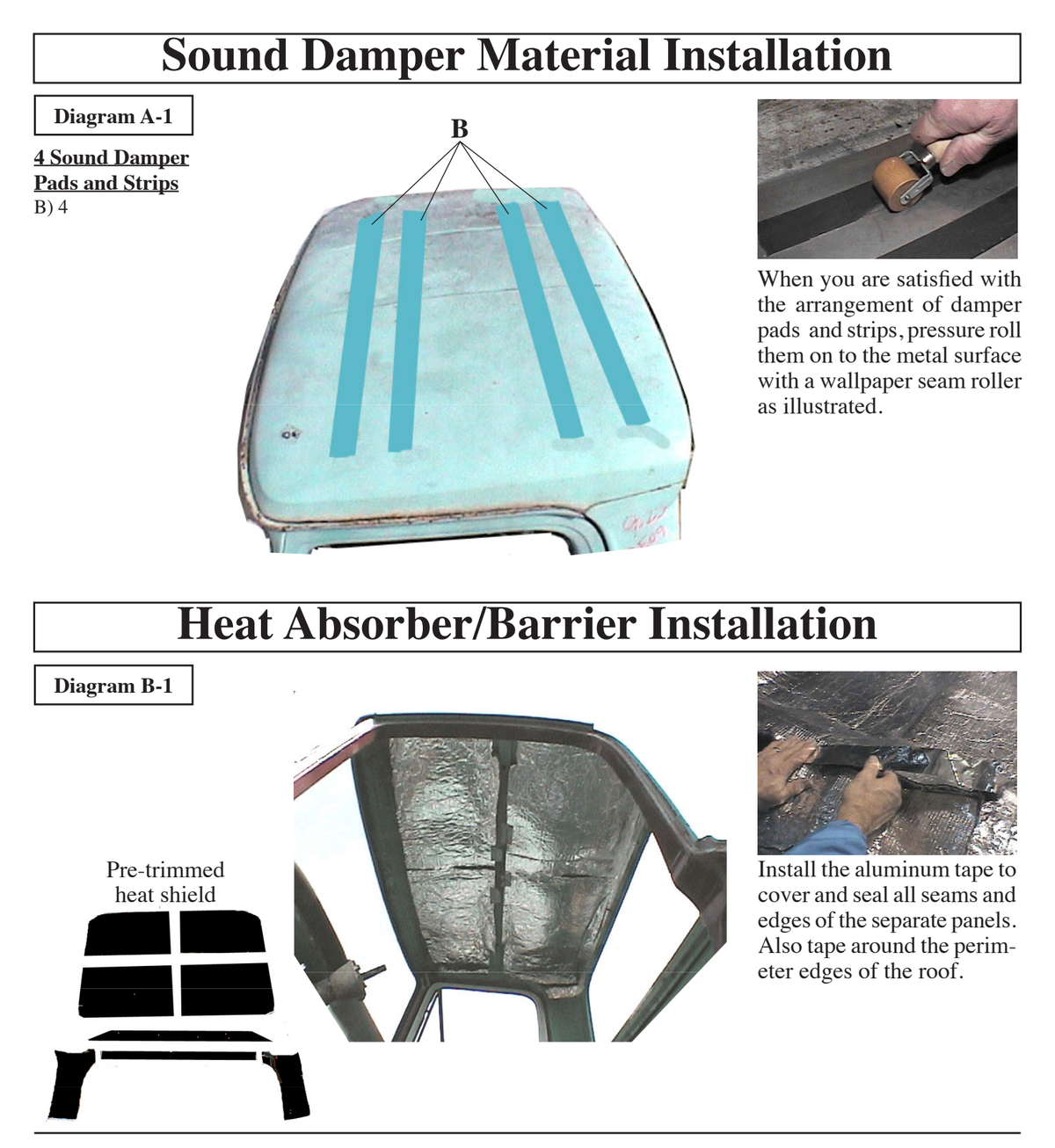 Supplier installation reference for FORD 5760-TRK: roof insulation patterns and placement. Original supplier diagrams and photos; follow the complete instruction sheet.
