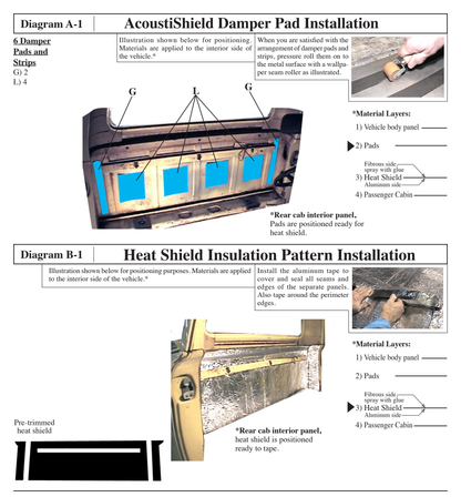 Supplier installation reference for FORD 6164-TRCK: rear cab insulation patterns and placement. Original supplier diagrams and photos; follow the complete instruction sheet.