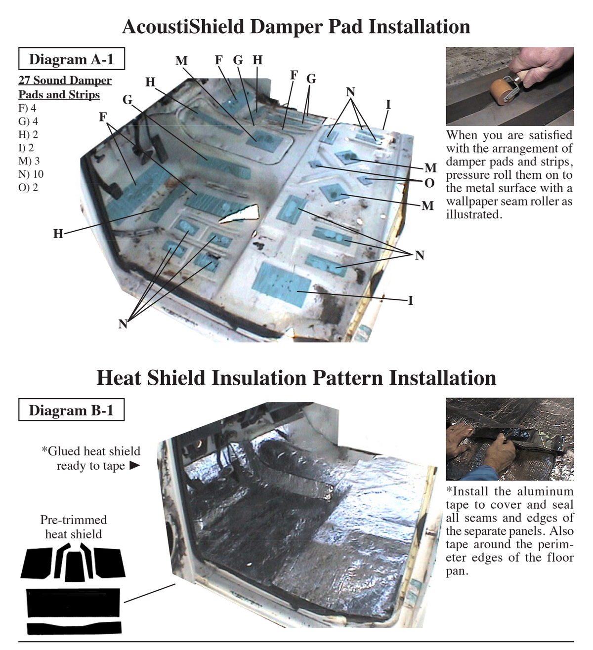 Supplier installation reference for FORD 7379-TFK: floor insulation patterns and placement. Original supplier diagrams and photos; follow the complete instruction sheet.