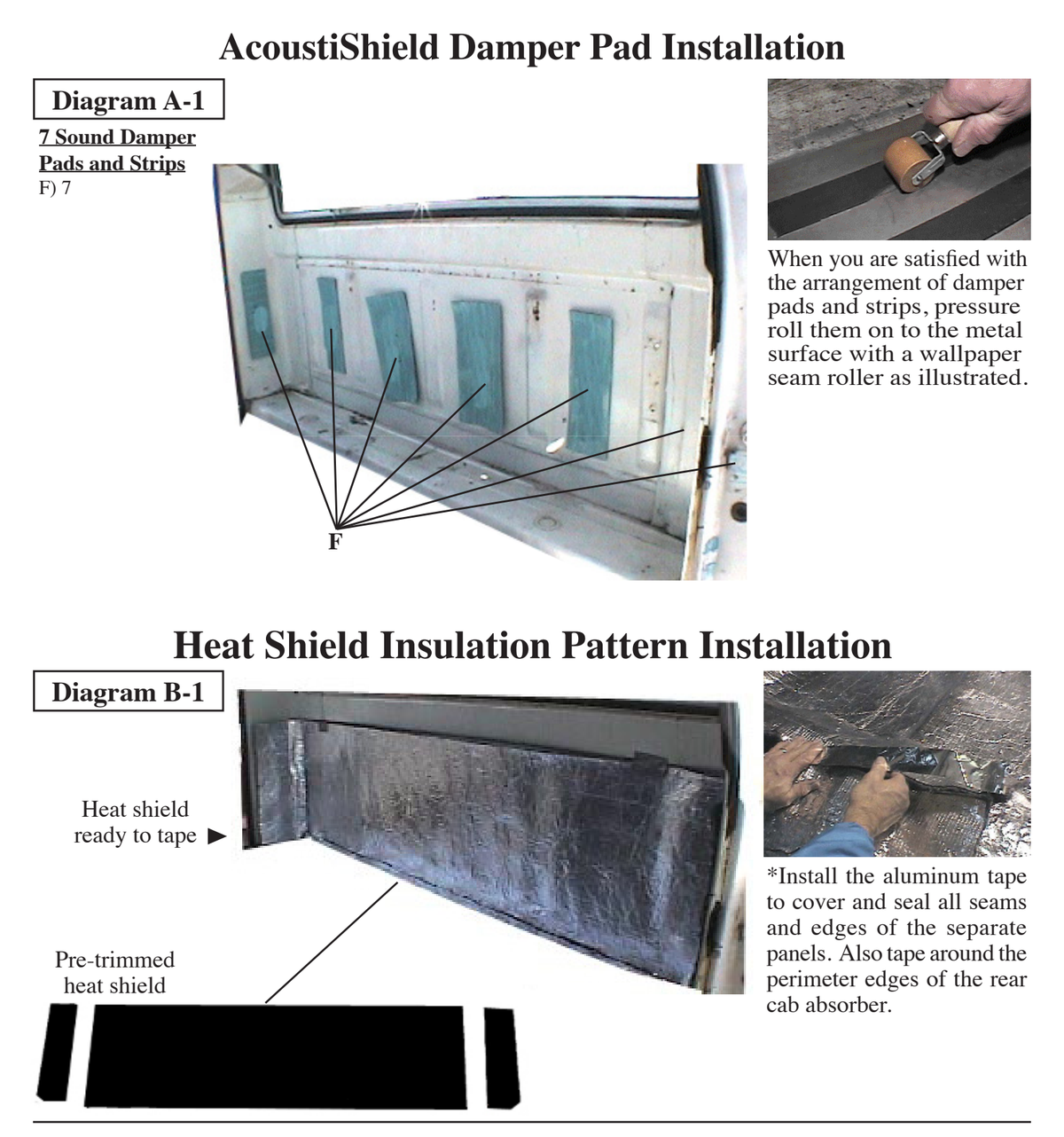 Supplier installation reference for FORD 7379-TRCK: rear cab insulation patterns and placement. Original supplier diagrams and photos; follow the complete instruction sheet.