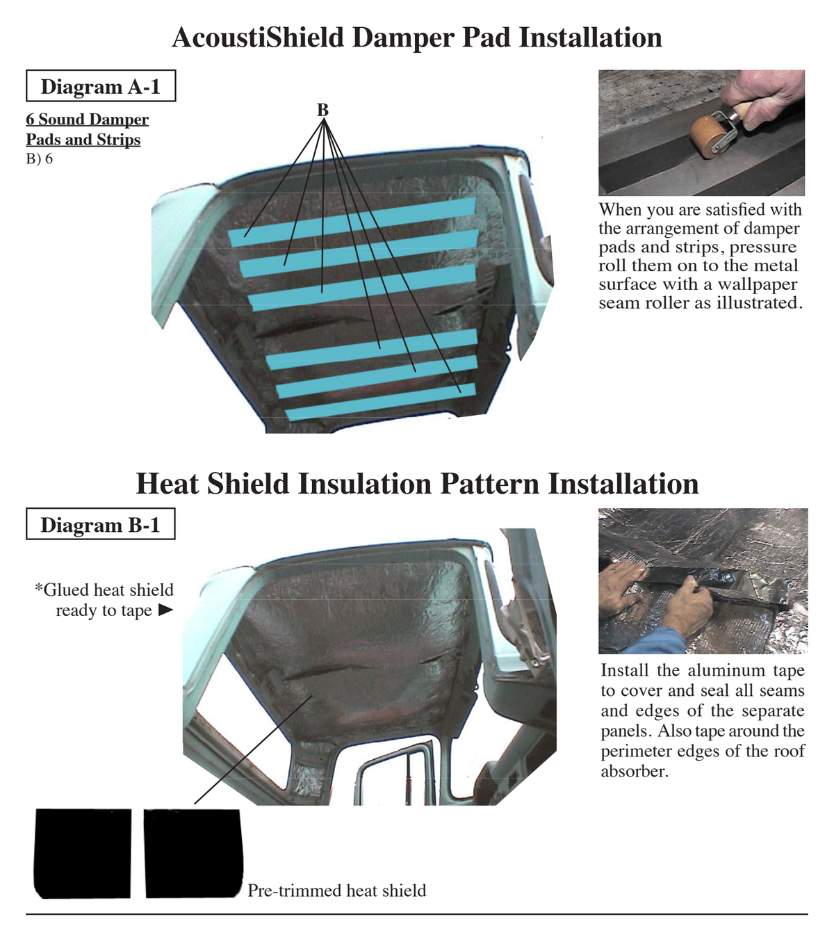 Supplier installation reference for FORD 7379-TRK: roof insulation patterns and placement. Original supplier diagrams and photos; follow the complete instruction sheet.